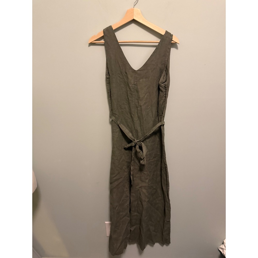 Lungo L'Arno Italy Linen Jumpsuit Olive Green Sleeveless V-Neck Wide Leg XS